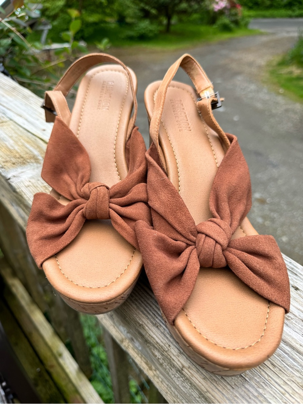 Kenneth Cole Brown Bow Slingback Sandal Wedges